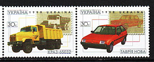 Украина _, 1999, Украинские автомобили, ЗАЗ, КрАЗ, 2 марки сцепка